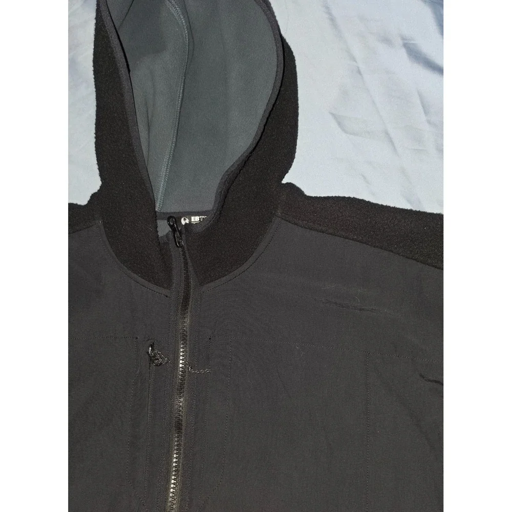 EBTEK Eddie Bauer Fleece Jacket Mens Large Black Hooded Full Zip Gorpcore